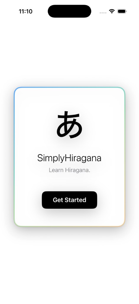 SimplyHiragana study screen showing a hiragana flashcard with mnemonic hint